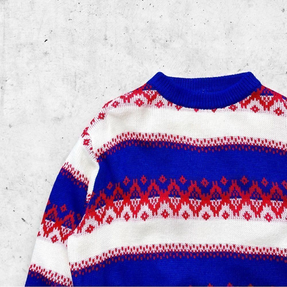 Vtg 80s 90s Kingsport Fair Isle Nordic Sweater, Striped, Holiday, Dad Grandpa L - Picture 2 of 5
